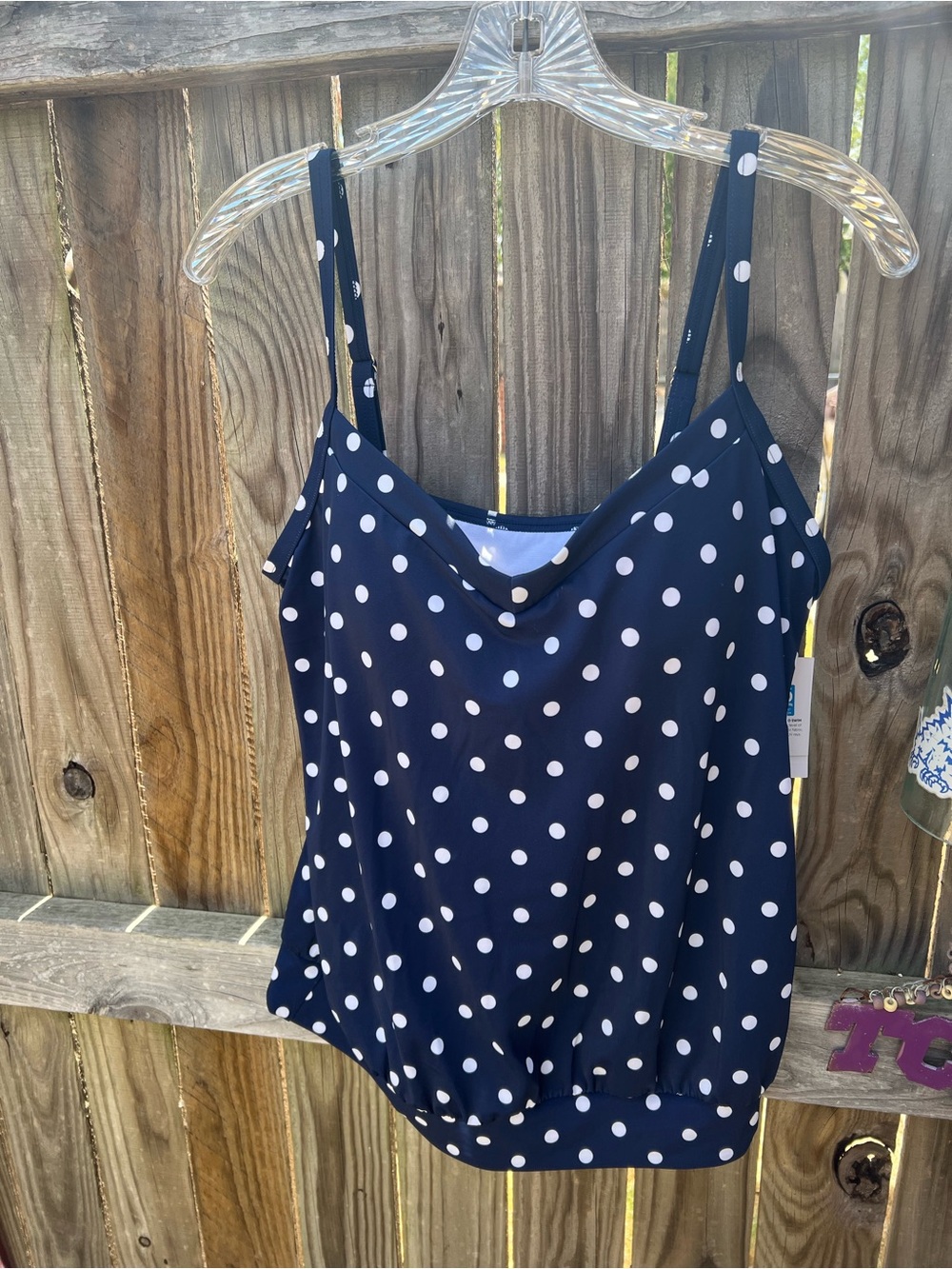 👗Lands End Navy Polka Dot blouson Tankini swim top